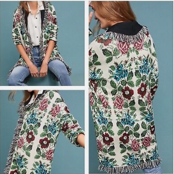 Anthropologie Floral Intarsia Cardigan Sweater By Aldomartins XS - Picture 1 of 6